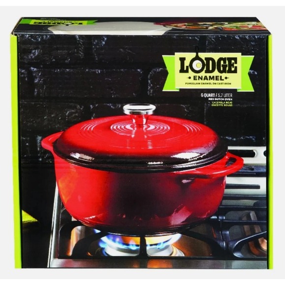 Lodge Porcelain Enamel Cast Iron Dutch Oven Lid With Handles Red 6 Quarts NIB - Picture 2 of 7